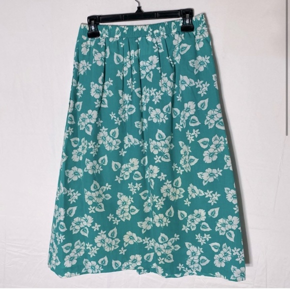 5/$25 Vintage Elle Elle Green White Floral Print Elastic Waist Midi Skirt M - Picture 2 of 16